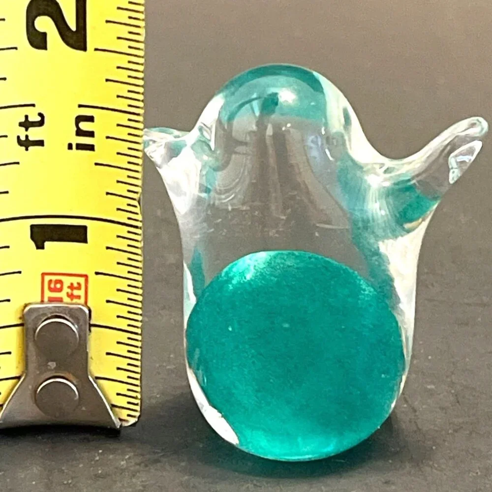 Mini Green Teal Clear Small Hand Blown Glass Bird Figurine Paperweight Vintage - Picture 6 of 8